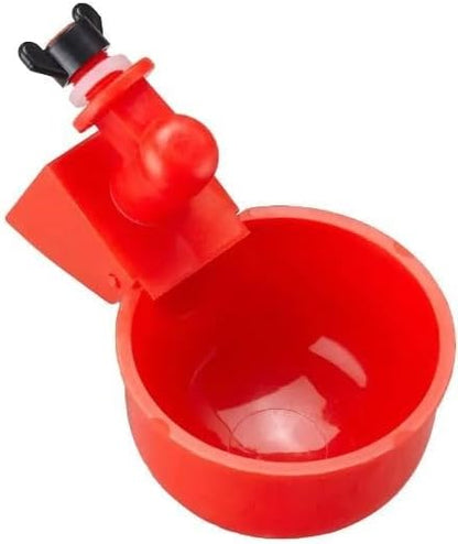 Red Chicken Waterer Gravity Water Cup Automatic Poultry Drinker | Conveniently use with Any Plastic Water Container or Bucket | No Float Design | 4 Cups