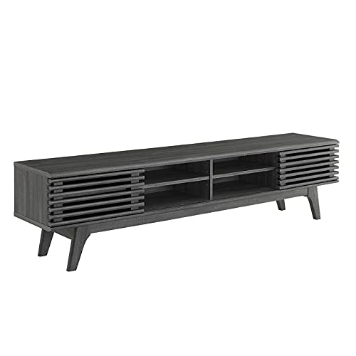 Render Mid Century Modern Low Profile 70 Inch Media Console TV Stand in Charcoal