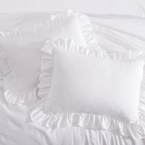 King Size Comforter Set White Ruffle 7 Pieces Farmhouse Bed in a Bag