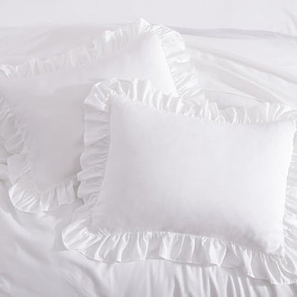 King Size Comforter Set White Ruffle 7 Pieces Farmhouse Bed in a Bag
