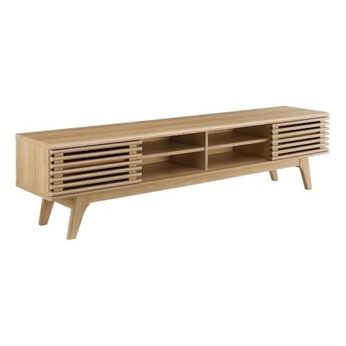 Render Mid Century Modern Low Profile 70 Inch Media Console TV Stand in Oak