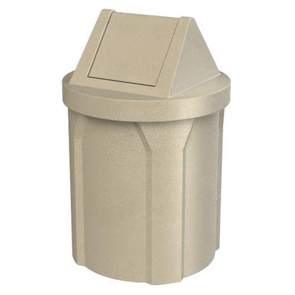 42 Gallon Round 100% Recycled Plastic Indoor or Outdoor Commercial Trash Can with Easy Access Swing Top Lid | Great for Schools and Businesses - Beige Granite
