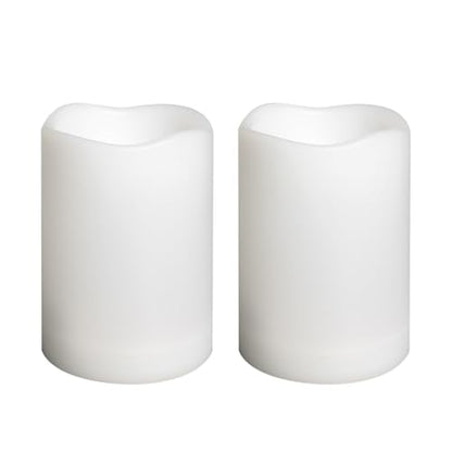 Waterproof Outdoor Battery Operated Flameless Candles with Auto Timer Flickering Plastic Resin Electric LED Pillar Lights for Lantern Patio Garden Wedding Party Decorations 3x4 Inches 2 Pack White (2 Count)