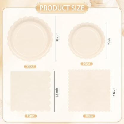 150 Pcs Ivory Paper Plates and Napkins (150 Count)