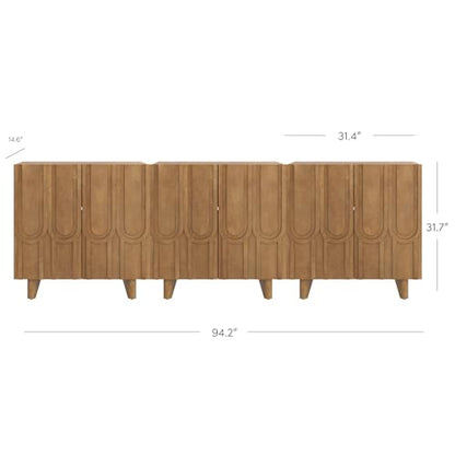 Kelly Mid Century Style Credenza with Geometric Carved Doors (3 Count)