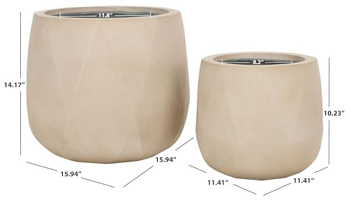 Outdoor Collection Kane Beige Cement Ficonstone Planter Pot Set of 2 (2 Count)
