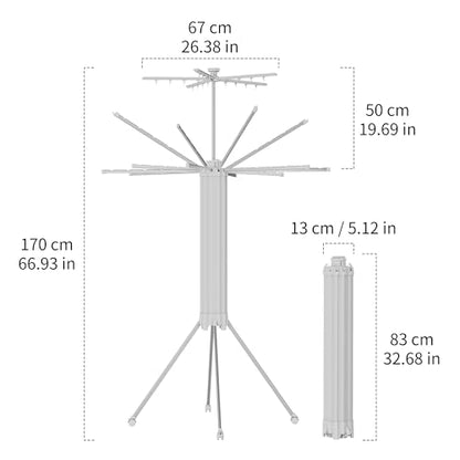 Foldable Clothes Drying Rack Aluminum 4 Legs 16 Rods Double Layer