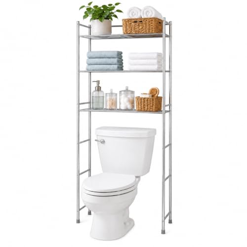 Over-the-Toilet Bathroom Storage Shelf, Steel, Chrome, 4-Tier
