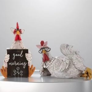 2 Pack Rooster and Chicken Decor, Rustic Farmhouse Resin Statues - Rooster Kitchen Decor, Chicken Home Decor for Tabletop, Bookshelf, Office, Festival Gift