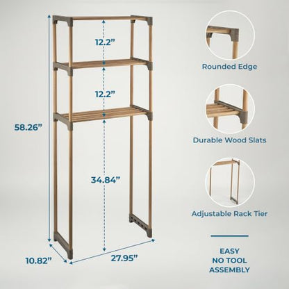 Over-the-Toilet Bathroom Storage Shelf, Wood, Natural, 3-Tier