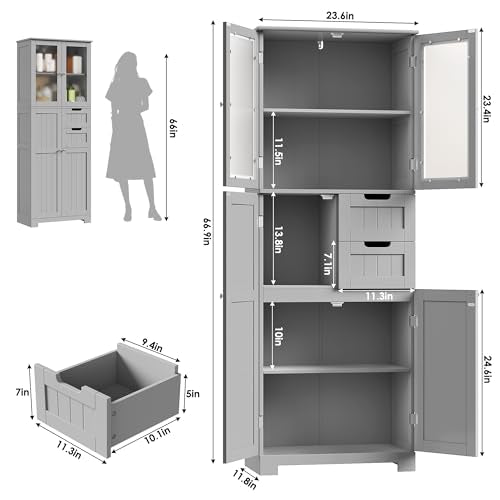 67'' Tall Bathroom Storage Cabinet with Adjustable Shelf