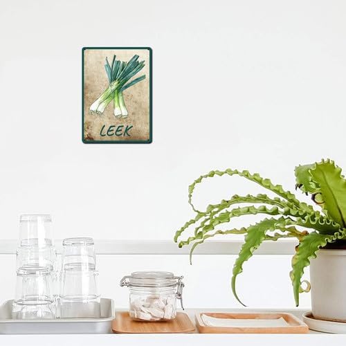Vegetables Metal Sign Vintage Decor Leek Sign Farm Wall Decor Sturdy Rust Waterproof Aluminum Signs for Outdoor Yard Garden Easy to Install 12x16inch