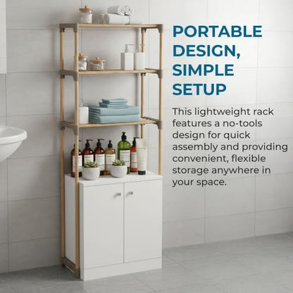 Over-the-Toilet Bathroom Storage Shelf, Wood, Natural, 3-Tier