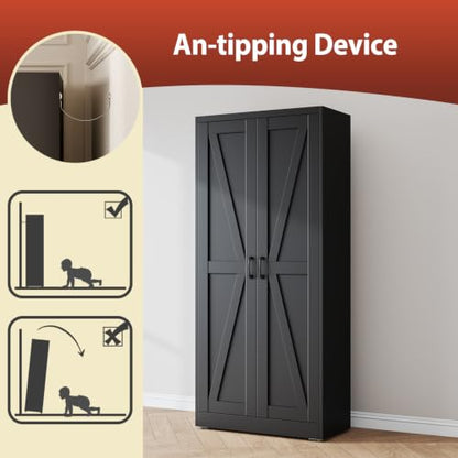 63" Black Metal Storage Pantry Cabinet