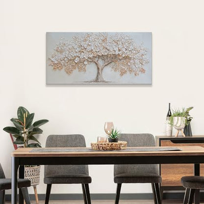 Large Canvas Wall Art Decor Beige Textured Tree of Life Canvas Art Wall Decor For Living Room Modern Decor Nature Botanical Tree Canvas Prints Artwork For Walls Bedroom Home Office Decor 24×48 Inch
