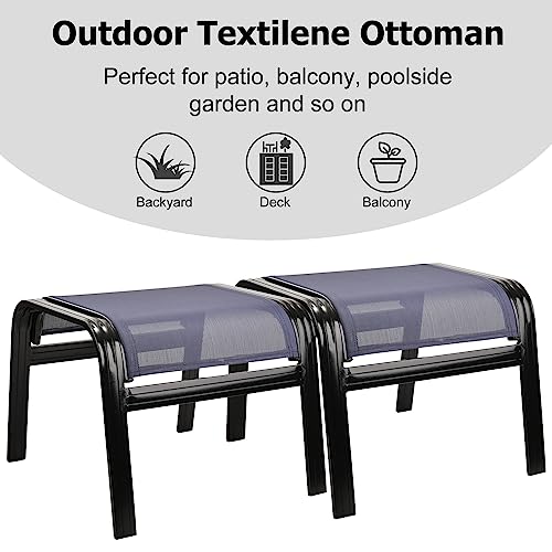 Deiguifei Outdoor Footstools Patio Ottoman All Weather Aluminum Indoor Outdoor Small Seat Foot Rest 2 Set Navy Blue (2 Count)