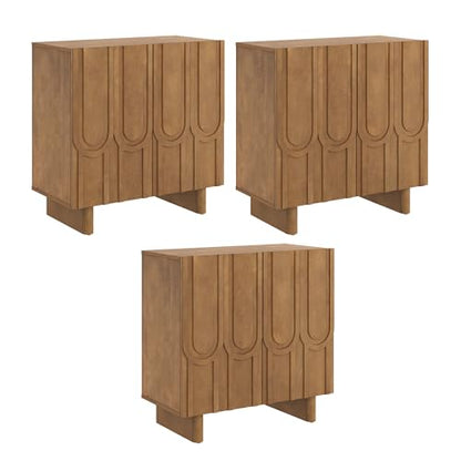 Kelly Mid Century Style Credenza with Geometric Carved Doors (3 Count)
