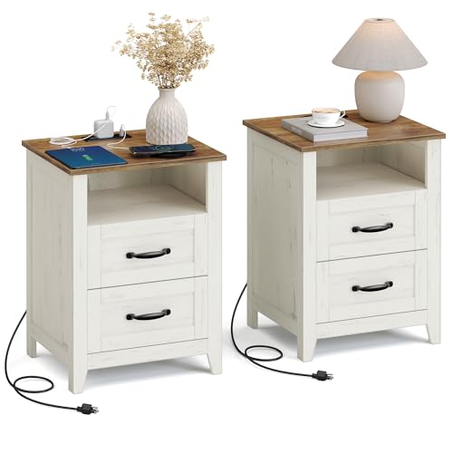 Set of 2 Nightstands with 2 Drawers and Charging Station (2 Count)