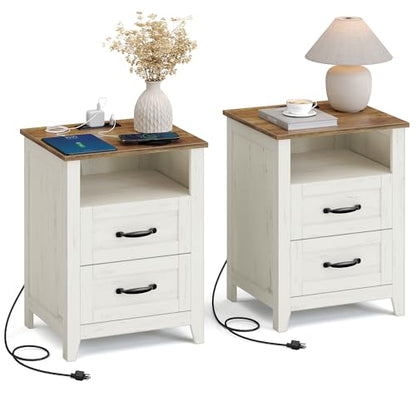 Set of 2 Nightstands with 2 Drawers and Charging Station (2 Count)