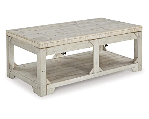 Fregine Farmhouse Rectangular Lift Top Coffee Table with Floor Shelf