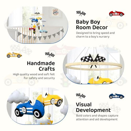 Race Car Baby Crib Mobile with 11 ft Pennant Banner Flags Handmade