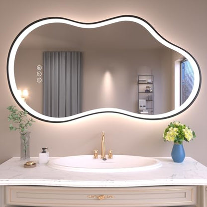 20''x36'' Irregular LED Bathroom Mirror with Lights & Black Frame