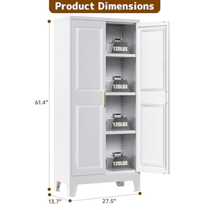 White Metal Pantry Cabinet with 3 Adjustable Shelves