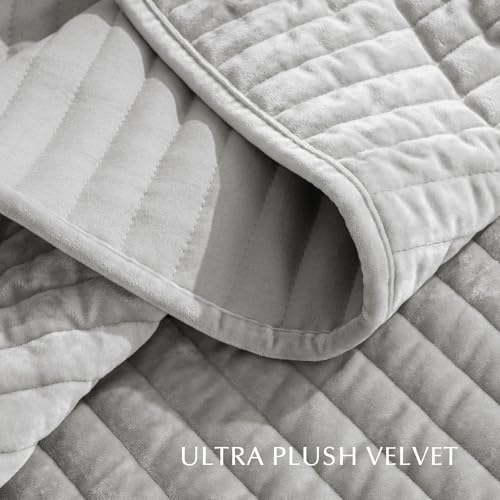 Stripe Channel Luxury Velvet Quilt Set Queen Size