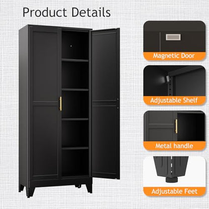 71" Tall Metal Pantry Storage Cabinet with Doors and 4 Adjustable Shelves