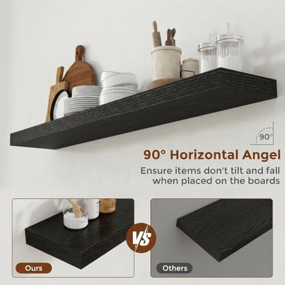 51 Inch Floating Shelves for Wall 8 Inch Deep Black Shelves Set of 2
