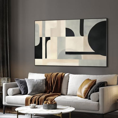 30"x60" Extra Large Framed Wall Art Modern Neutral Abstract Geometric in Black and Beige