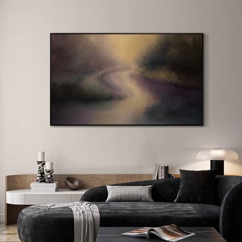 36"x60" Extra Large Framed Wall Art Golden Light River Path Dreamy Impressionist Landscape Illustration for Home Living Room Bedroom Decor