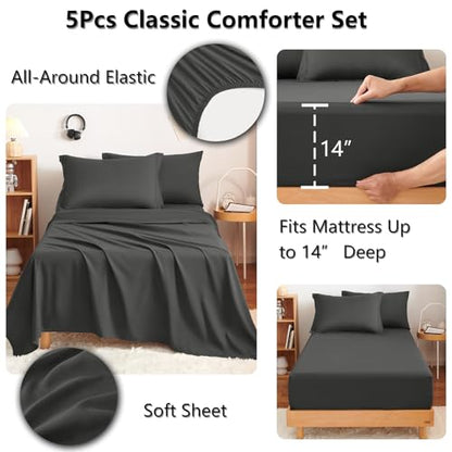 Twin Comforter Set with Sheets Dark Grey