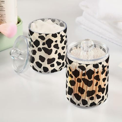 2 Pack Qtip Holder Organizer Dispenser Black Cow Skin Print Bathroom Storage Canister Cotton Ball Holder Container for Cotton Pads (2 Count)