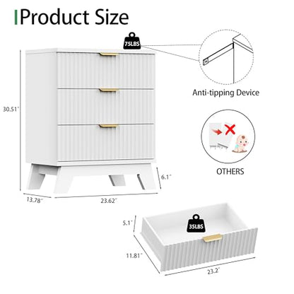 Fluted Dresser for Bedroom with 3 Drawers