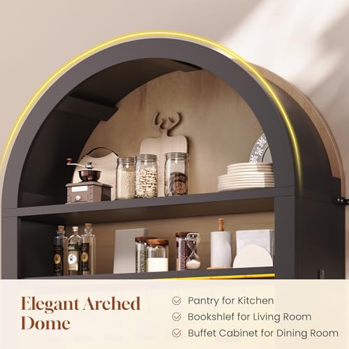 73" Tall Arched Bakers Rack with Power Outlet and LED Light