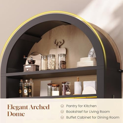73" Tall Arched Bakers Rack with Power Outlet and LED Light