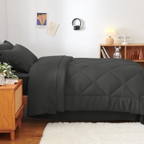 Twin Comforter Set with Sheets Dark Grey