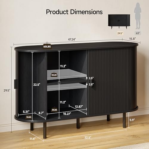 48" Fluted Buffet Sideboard Cabinet with Sliding Door