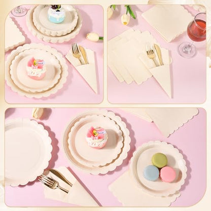 150 Pcs Ivory Paper Plates and Napkins (150 Count)