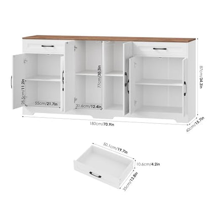 71” Large Kitchen Buffet Cabinet with Adjustable Shelves