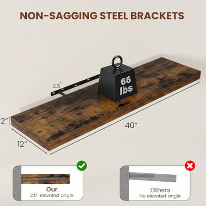 Deep Floating Shelves 40x12” Set of 2 (2 Count)