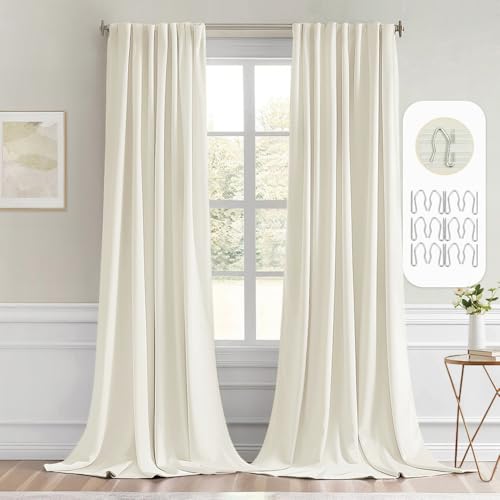 Cream Back Tab Blackout Curtains 52x96 Inch Long 2 Panels Set (2 Count)