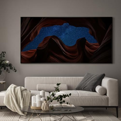 24"x46" Extra Large Framed Wall Art Starry Night Sky Through Antelope Canyon Rock Arch for Home Living Room Bedroom Decor