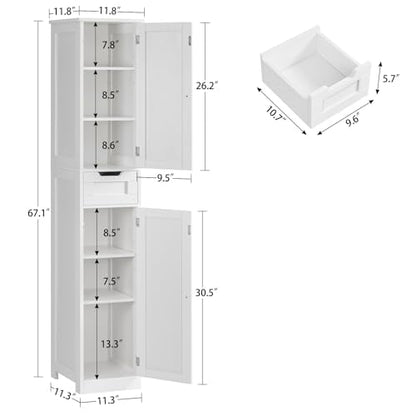 66.9" Tall Bathroom Storage Cabinet with 2 Doors & 1 Drawer