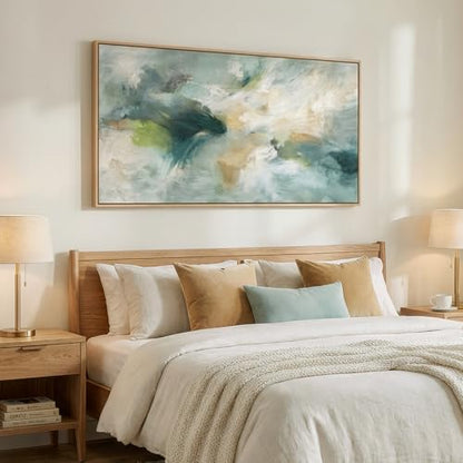 Large Framed Horizontal Sage Green Abstract Wall Art