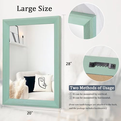 Wood Framed Mirror Rectangle Modern Farmhouse Wall Mirrors Decor Large 28"x20" for Bedroom Living Room Bathroom Dressing Room Green
