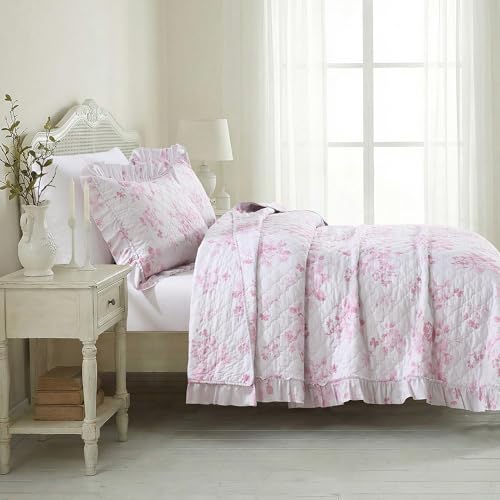 Pink Ruffled Quilt Queen Size with 2 Pillow Shams