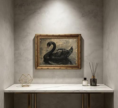 Vintage Gold Framed Black Swan Wall Art