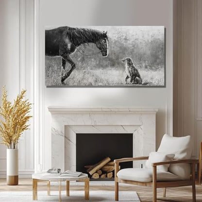 Horse Canvas Wall Decor Grey Wall Picture Modern Wall Hangings Decor 29"x58" Canvas Wall Art for Bedroom Kitchen Artwork